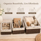 3-Piece Wicker Storage Baskets for Shelves, Storage Basket Set, Coffee - Image 5