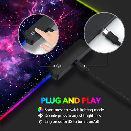 AIMSA LED Gaming Mouse Pad RGB, Large Mouse Pad with 14 Light Modes, Keyboard Mousepad Led Extended Surface (35.4 x 15.8 in) for Desktop Gamers, Blue Purple Starry Nebula - Image 5