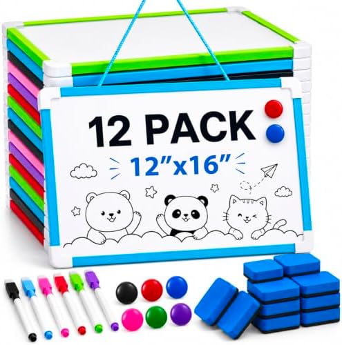 Colarr 12 Set 12'' X 16'' Hanging Magnetic Dry Erase Board Small Double Side White Board for Kid, Education Classroom Bulk, Mini Whiteboard Drawing Writing Lapboards for Student Kid (Multicolor) by Colarr