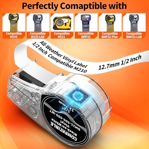 5-Pack Compatible M21-500-595-WT All-Weather Vinyl Label White .5'' W 21' L - Image 2