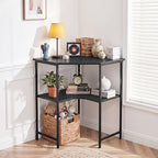 VECELO Small Corner Desk, Triangle Computer Desk with Storage Shelves for Small Spaces, 33 x 30 inches Corner Makeup Table for Home Office Bedroom, Black - Image 2