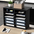 VEVOR Literature Organizers, 12 Compartments Office Mailbox with Adjustable Shelves，Wood Literature sorter 20.4x12x16.1 inches for Office, Home, Classroom, Mailrooms Organization, EPA Certified Black - Image 2