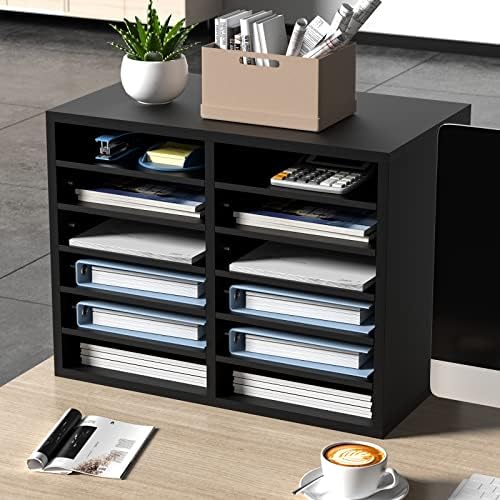 VEVOR Literature Organizers, 12 Compartments Office Mailbox with Adjustable Shelves，Wood Literature sorter 20.4x12x16.1 inches for Office, Home, Classroom, Mailrooms Organization, EPA Certified Black - Image 2