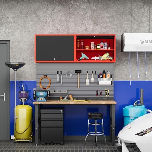 Fesbos Metal Storage Cabinet Black Red Wall Cabinets with Shelf and Locking Door - Wall Mounted Storage Cabinet for Garage Warehouse Home Office - Assembly Required - Image 2