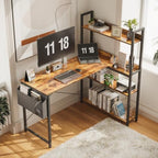 Treesland 40 Inch Computer Desk with Bookshelf, Corner Desk with Storage, L Shaped Desk, Home Office Desks, Writing Study Desk for Bedroom, Brown by Treesland
