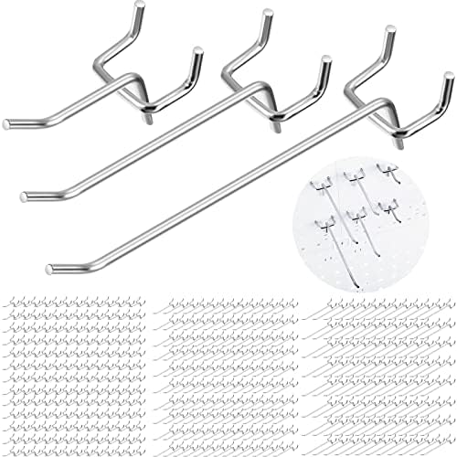 Hicarer 200 Pcs Stainless Steel Pegboard Hooks Multiple Sizes Fit 1/4" or 1/8" Pegboard Ideal for Garage Tool Organization, Wall Storage(2 Inch, 4 Inch, 6 Inch) by Hicarer