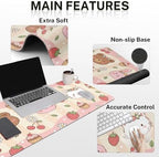 Arttown Keyboard Mouse Pad Set, 4 in 1 Desk Mat Set Strawberry Kawaii - Image 3