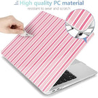 MEEgoodo for MacBook Air 13.3 inch Case 2021 2020 2019 2018 A2337 M1 A2179 A1932, Laptop Shell for MacBook Air M1 with Keyboard Webcam Cover & Trackpad Film & Type C Adapter, Light Pink&White Stripes - Image 4