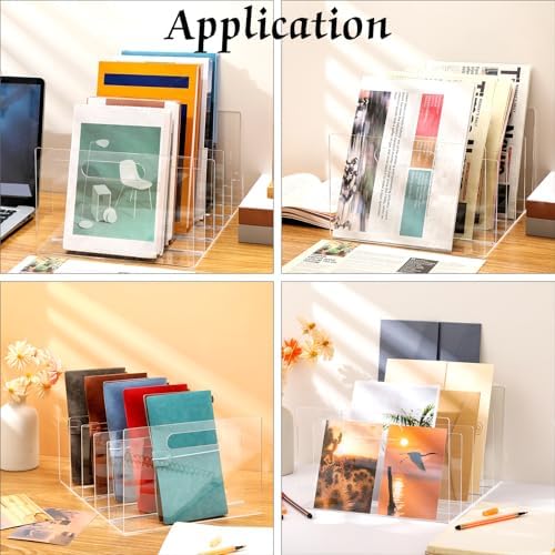 Affrolling 2 Pcs Acrylic File Organizer 5 Slots Clear Desktop File Collator Sturdy Acrylic File Folder Holder for Mail Letter Paper Document Office Home - Image 3
