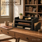 Wood Desk Organizer: File Organizer with 3-Tier Shelf, Distressed Black - Image 3