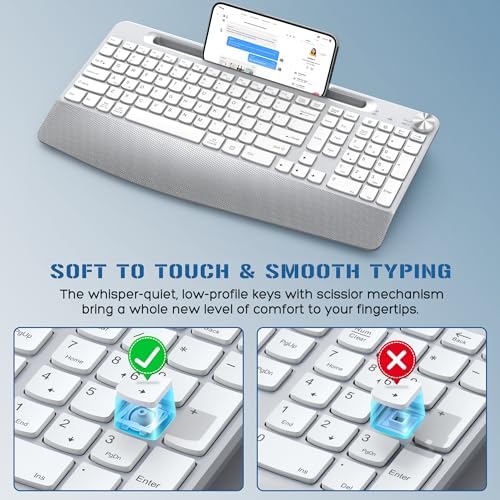 GAMCATZ Ergonomic Wireless Keyboard with Wrist Rest-Low-Profile,Phone/Tablet Holder,Quiet Design，Windows & Mac OS，Full Size Cordless USB Computer Keyboard for Desktop,Laptop, PC, Mac, Windows-White - Image 3
