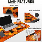 Britimes Keyboard Mouse Pad Set, 4 in 1 Desk Mat Set, Halloween Cat Pumpkin - Image 3