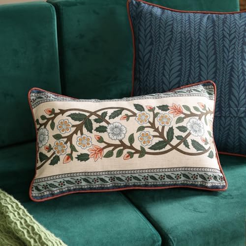 ISAENNE Vintage Linen Throw Pillow Cover,Set of 2,20"x12"-Naples C - Image 2