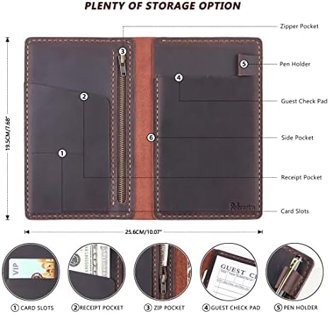 Server Book Organizer with Zipper Pocket, Genuine Leather Restaurant Guest Check Presenters Card Holder for Waitress, Waiter Accessories Fit Server Apron - Coffee - Image 3
