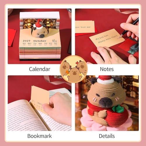 3D Calendar 2027,3D Desk Calendar 2027,Capybara Tear-Off Paper Sculpture Desk Calendars,3D Desk Calendar Memo Pad 2027,3D Memo Pad Creative Tear Away Weekly planner Carving Art Calendar Notepad,Gift,Paper sculpture calendar (Christmas Capybara) - Image 4