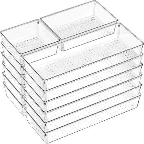 Criusia 18 Pcs Large Size Clear Drawer Organizer Set, Acrylic Non Slip Non Cracking Kitchen Drawer Storage Tray Divider, Multifunctional Storage for Cosmetics, Bathroom, Tools, Kitchen and Office by Criusia