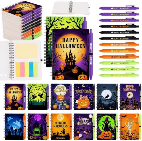 Halloween Notebooks with Pens Bulk, 24 Sets, 5.5 x 4.7 In, Neon by Culudea