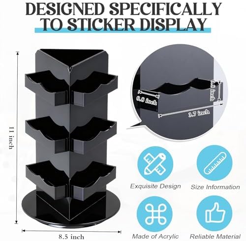 Pinkunn Black Rotating Display Stand, 3 Tier Acrylic Sticker Display Stand, Spinning Business Card Holder, Brochure Appointment Cards Rotating Holder for Office Home Vendors Desk, 5.9 x 9.8 Inch - Image 2