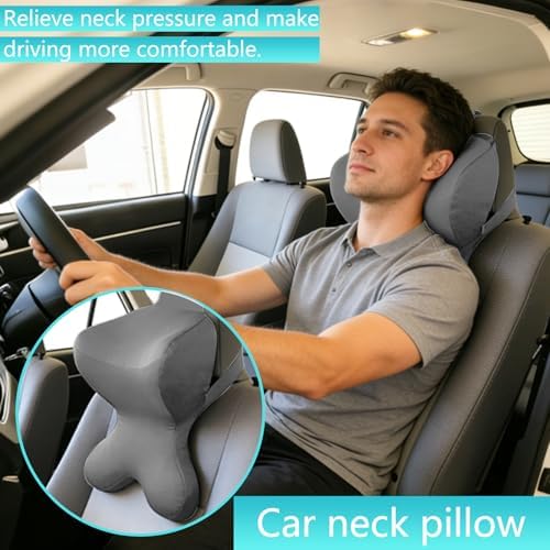 Car Neck Pillow for Driving Seat headrest Pillow/Gaming Chair Pillow with Adjustable Strap Removable Cover Ergonomic Design Neck Support Pillow for Car, Office Chair, Gaming Chair (Grey) - Image 6