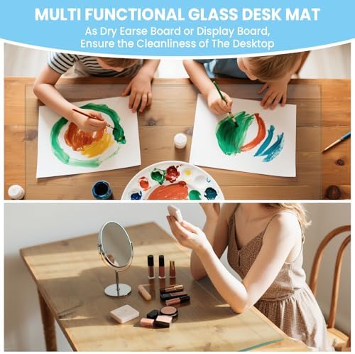 Tempered Glass Desk Pad to Protect Desk, 18" x 24" Clear Office Desk Pad for Keyboard and Computer Monitor, Glass Desk Mat for Desktop Dry Erase - Image 4