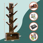Yoobure Tree Bookshelf - 6 Shelf Retro Floor Standing Bookcase, Tall Wood Book Storage Rack for CDs/Movies/Books, Utility Book Organizer Shelves for Bedroom, Living Room, Home Office, Rustic Brown - Image 3