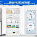 Superday 72" Lockable Steel Storage Cabinet, Locking Metal Storage Cabinets, Tall White Cabinet with 2 Doors and 4 Adjustable Shelves for Garage, Home Office, Classroom, File, Easy Assemble - Image 3