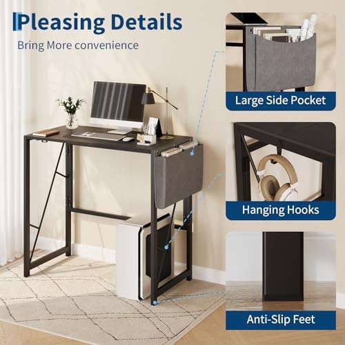 GarveeHome 31.5 Inch Folding Gaming Writing Computer Work Desk for Home Office,with Storage Bag & Hook,Space-Saving,Easy to Fold,Small Table for Bedroom,Apartment,Black - Image 4