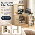 51.6" L Shaped Computer Desk with Drawers and Storage, Light Oak - Image 3