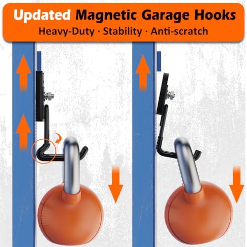 Heavy Duty Magnetic Garage Hooks,4 Pack Strong Large Magnet Hook for Power Drill,Garden Tools,Hose,Pegboard,Garage, Workshop,Magnetic Storage Hooks for Indoor Outdoor Hanging(Black) - Image 5