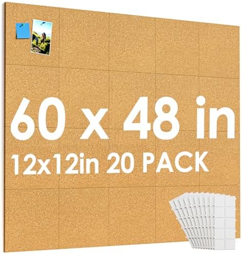 MaxGear 60" x 48" Large Cork Board for Wall, 20 Pack 12" x 12" Tiles by MaxGear