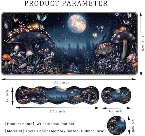 Keyboard Wrist Rest Set,Memory Foam Wrist Support Mouse Pad,31.5"x11.8" Desk Mat for Comfortable Typing & Pain Relief,Non-Slip Base for Office & Home Use - Mushroom Butterfly - Image 2