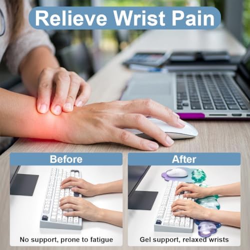 2 Pcs Cloud Keyboard Wrist Rest and Gel Mouse Pad with Wrist Support Set - Image 3
