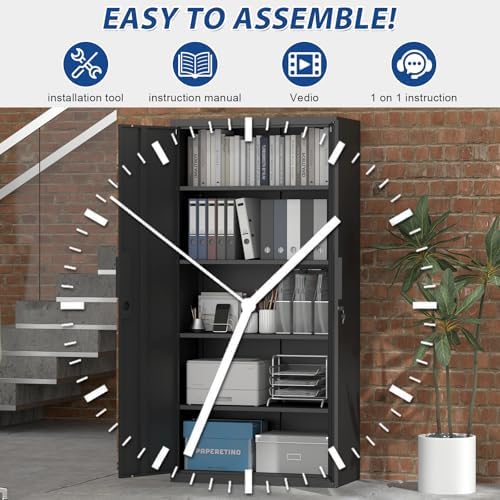 Metal Storage Cabinet with Doors and 4 Shelves, 72x34x18 Garage Storage Cabinets,Tall Black Locking Metal Cabinets with Lock for File, Office, Garage, Home - Image 6