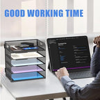 Supeasy 2 Pack 5-Tier Desk Organizer with Handle Mesh Desk File/Paper Organizer Letter Tray for Office, School, Classroom and Home Easy Installation, Black - Image 2