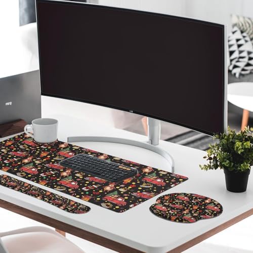 Britimes Keyboard Mouse Pad Set, 4 in 1 Desk Mat Set, Christmas Truck Red - Image 3