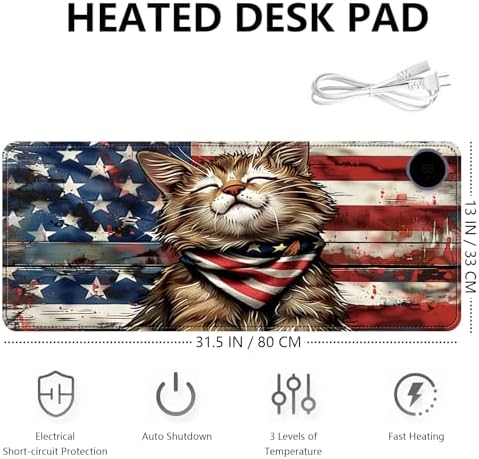 Heated Mouse Pad with 3 Levels Heated,Flag Cute Cat - Image 2
