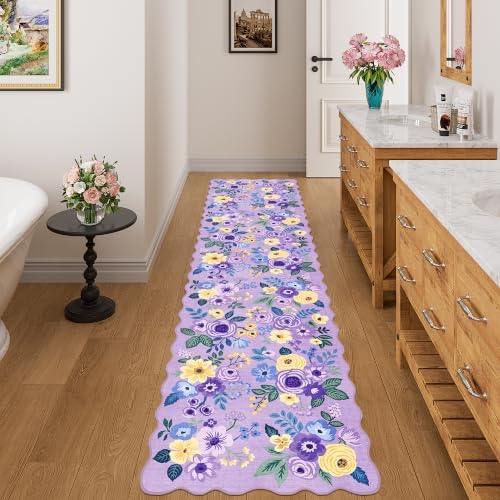 DUKINO 2x8 Washable Runner Rug, Floral Non Slip Kitchen Runner Rug, Purple - Image 5