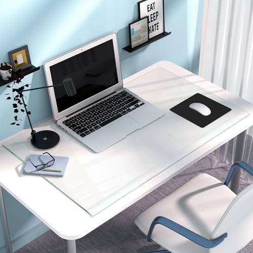 Tempered Glass Desk Pad with Beveled Edge, 24" x 18" Clear Office Desk Pad for Keyboard and Computer Monitor, Glass Desk Mat for Desktop Dry Erase by Unknown