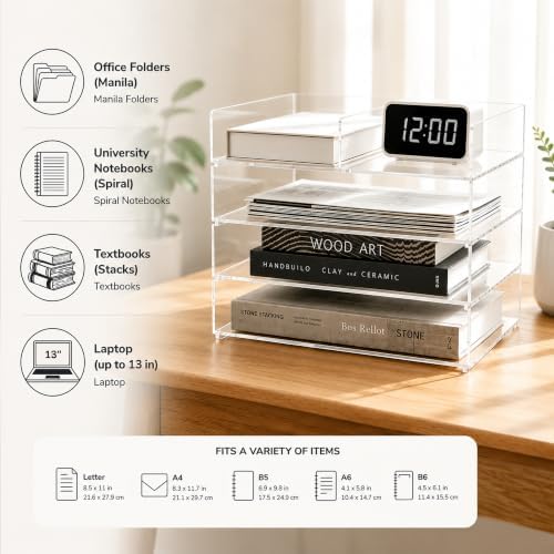 Clear Acrylic Desk Organizer – Stackable Paper Tray Office Storage - Image 6