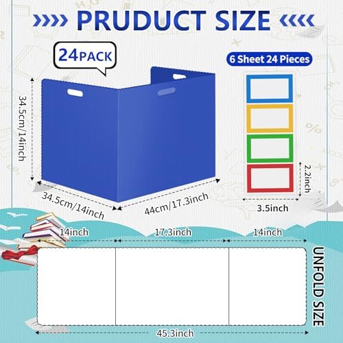 24 Pcs Desk Dividers for Students Classroom Plastic Privacy Folders Blue Test Dividers for Students Desks Trifold Privacy Panel Partitions for School Teacher Supplies(24pcs Blue) - Image 2