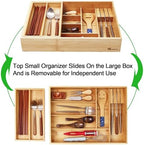 COIWAI Double Layer Bamboo Drawer Organizer Cutlery Utensil Silverware Drawer Organizer, cutlery Silverware Tray for Drawer, Utensil Holder Drawer Dividers for Flatware (L: 16.85 × 12.2 in) - Image 5