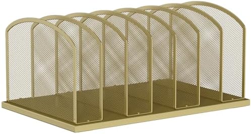 Desk File Organizer Vertical 7 Sections Mesh File Sorter Paper Storage Organizer for Desk, Office Organization File Holder Rack, Gold by MINDEPOT