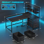 DurayLoly 55" L Shaped Gaming Desk with 3 Fabric Drawers & Shelves - Image 3