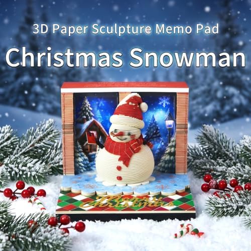 3D Calendar 2027, Desk Time Piece Calendar 2027,Tear-Away 3D Paper Art Notepad w LED Lights,Creative 3D Memo Artsy Pad Calendars, DIY Paper Carving Gift (Christmas Snowman) - Image 2