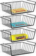 4 Pack Under Shelf Basket, Under Cabinet Organizer Shelf, Durable Metal Wire Rack Hanging Basket Storage Rack, Shelf Organizing for Kitchen/Pantry/Bathroom/Desk-Slide Arms Height:1.45in(Black) by Dveda