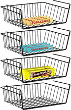 4 Pack Under Shelf Basket, Under Cabinet Organizer Shelf, Durable Metal Wire Rack Hanging Basket Storage Rack, Shelf Organizing for Kitchen/Pantry/Bathroom/Desk-Slide Arms Height:1.45in(Black) by Dveda