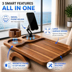 Couch Armrest Table with Cup Holder (15.31" x 9.65") - Acacia Sofa Arm Tray Organizer with Magnetic & 360° Rotating Phone Holder - Fits Couch Arm for Drinks, Snacks & Remote Control - Image 3