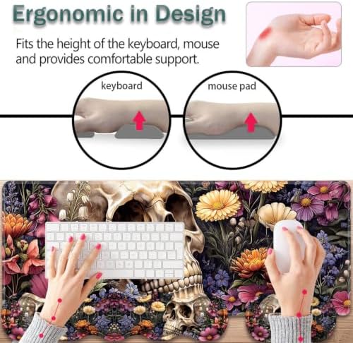 31.5"x 11.8" Oversized Gaming Mouse Pad Set, Ergonomic Keyboard and Mouse Wrist Rest + Cup Holder, Non-Slip Desktop Pad, Suitable for Home and Office Use, Vintage Skull - Image 5