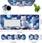 4 in 1 Ergonomic Memory Foam Mouse Pad Wrist Rest Set, Large XXL Gaming Desk Pad + Keyboard Wrist Rest + Mouse Wrist Cushion + Coaster for Home Office Study Gaming, Cute Cat - Image 2
