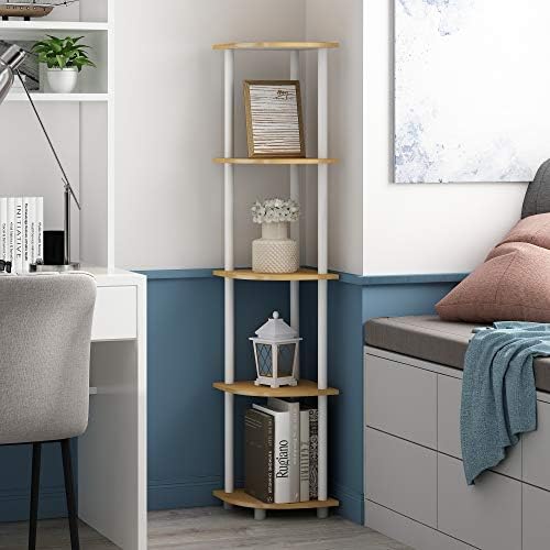 Furinno Turn-N-Tube Corner Shelf Set of 2, 5-Tier Corner Bookshelf, Open Storage Shelves, for Organization and Storage, Living Room, Home Office, Garage, Beech - Image 5